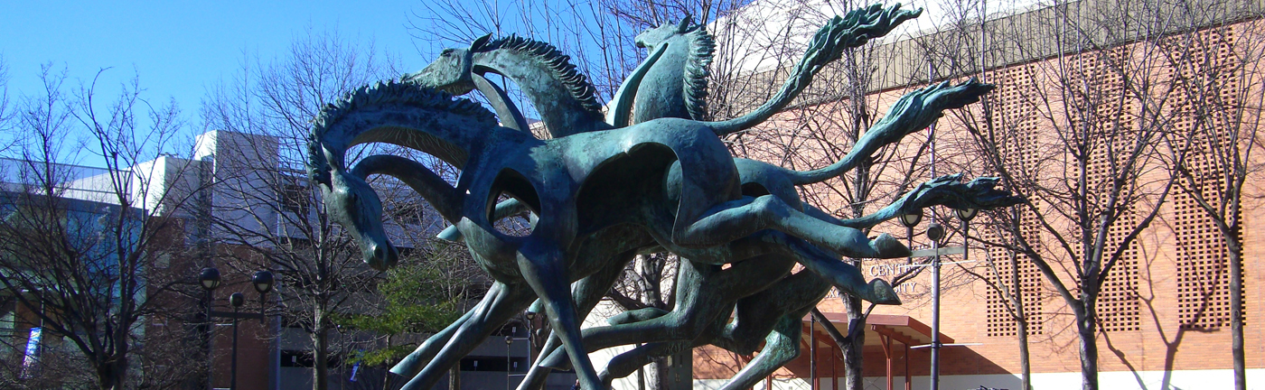 Sculpture of wild horses at Drexel